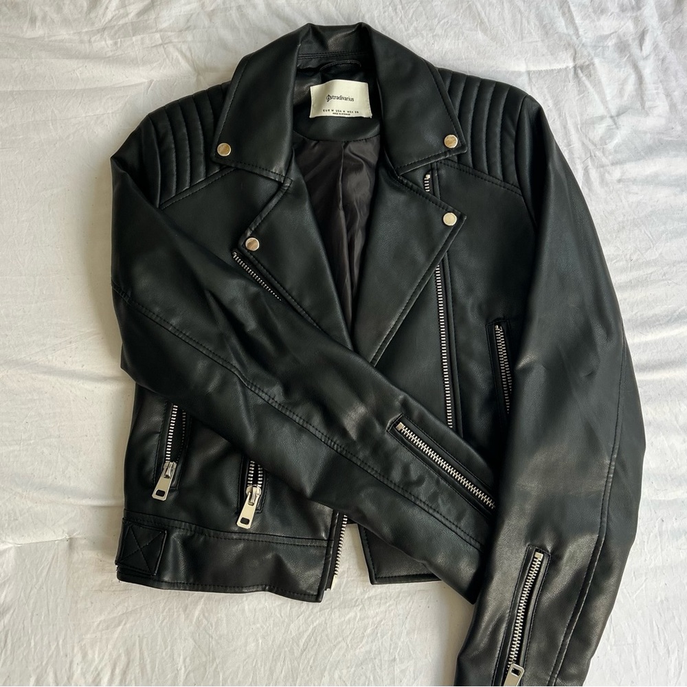 Stradivarius New Black Leather Biker Jacket